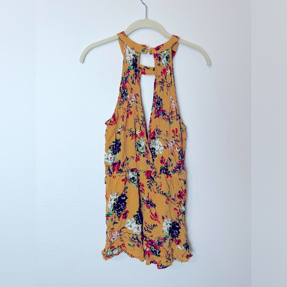 PRE-LOVED INFINITY RAINE Mustard Yellow Floral Romper V-neck - Picture 2 of 7